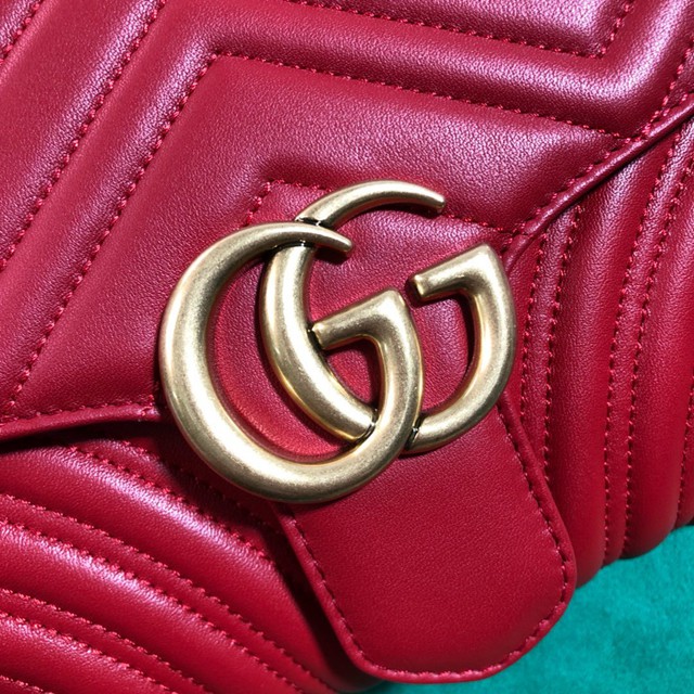 Gucci經典款女包 498079 古馳雙G Marmont系列 Gucci紅色牛皮手拿包 Gucci女士手包  gqy2450